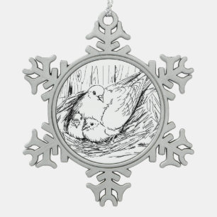 Ornement Flocon De Neige Famille Pigeon