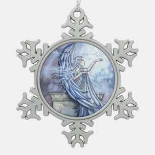 Ornement Flocon De Neige Fantaisie d'art angélique et d'étoile brillante