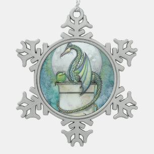 Ornement Flocon De Neige Fantaisie d'art du dragon vert