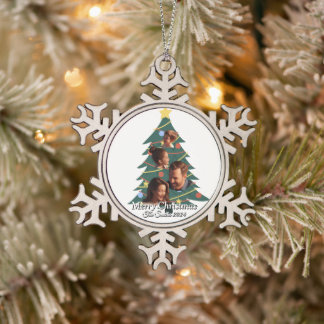 Ornement Flocon De Neige Fantaisie, mignonne, moderne Photo de famille Noël