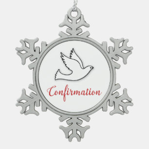 Ornement Flocon De Neige Félicitations Dove de Confirmation avec Or, Rouge