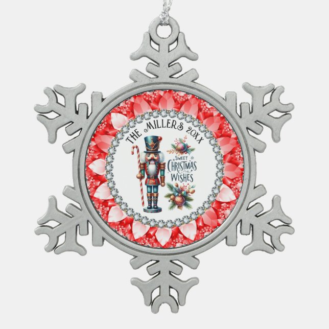 Ornement Flocon De Neige Festif Noisettes de Noël Cadre Diamants Rouges (Devant)