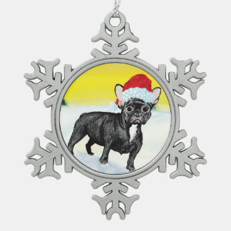 Ornement Flocon De Neige festive french bull dog
