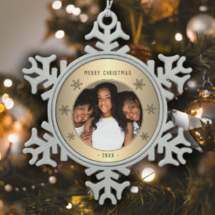 Ornement Flocon De Neige Festive Golden Snowflake Metallic Family Photo