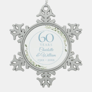Ornement Flocon De Neige Feuilles Aquarelle Douce 60e Anniversaire