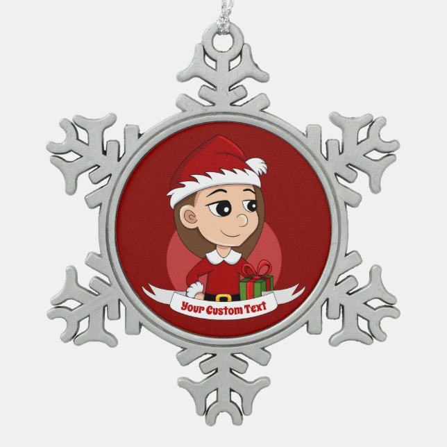 Ornement Flocon De Neige Fille de Noël avec cheveux longs bruns (Devant)