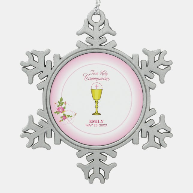Ornement Flocon De Neige Fille Rose Première Communion Sainte, Chalice, Hôt (Devant)
