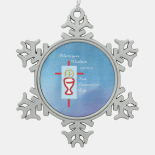 Ornement Flocon De Neige Filleul, Première Sainte Communion, Bleu