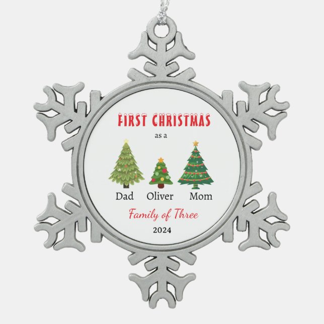 Ornement Flocon De Neige First Christmas family of three Keepsake (Devant)
