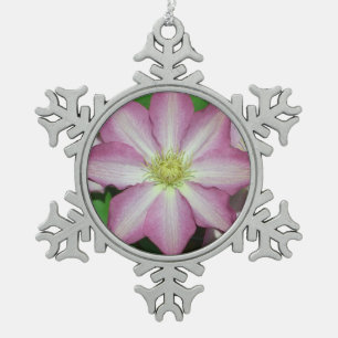 Ornement Flocon De Neige Fleur de printemps Clematis rose et blanc