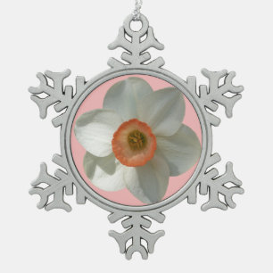 Ornement Flocon De Neige Fleur de printemps de jonquille rose