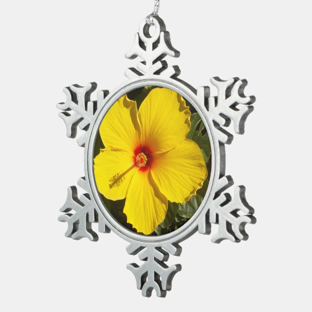 Ornement Flocon De Neige Fleur d'Hibiscus jaune (Vue impression)