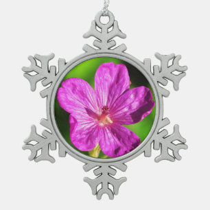Ornement Flocon De Neige Fleur sauvage rose vif en fleurs vert Gris