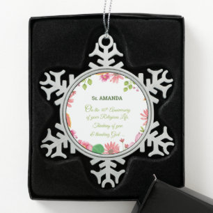 Ornement Flocon De Neige Fleurs d'aquarelle religieuses du 40e anniversaire