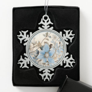 Ornement Flocon De Neige Fleurs d'hiver bleues