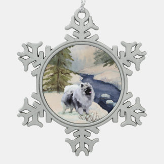 Ornement Flocon De Neige Flocon de neige de scène d'hiver de Keeshond