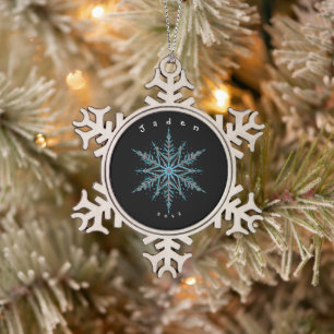 Ornement Flocon De Neige Flocon de neige personnalisé argent noir et bleu