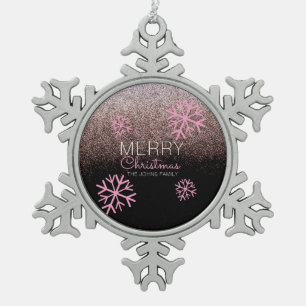 Ornement Flocon De Neige Flocons de neige rose pailletés de Noël