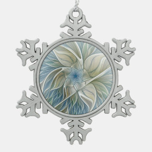 Ornement Flocon De Neige Floral Dream Motif Abstrait Blue Khaki Fractal