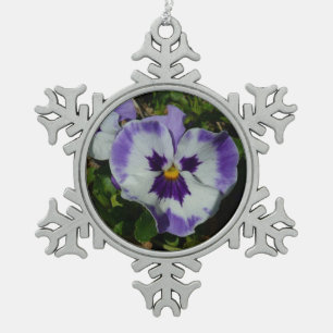 Ornement Flocon De Neige Floral Purple and White Pansies