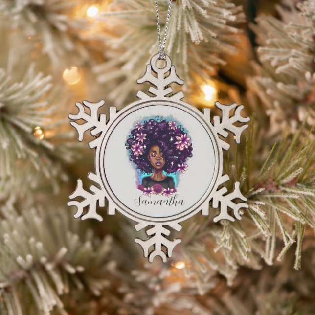 Ornement Flocon De Neige Floral Sparkling Afro Femme (Arbre)