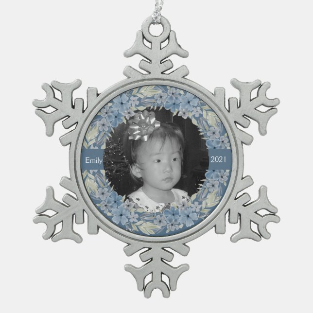 Ornement Flocon De Neige Flore bleu poussiéreux personnalisée (Devant)