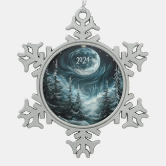 Ornement Flocon De Neige Forêt de Noël enneigée avec ornement de la Grande 