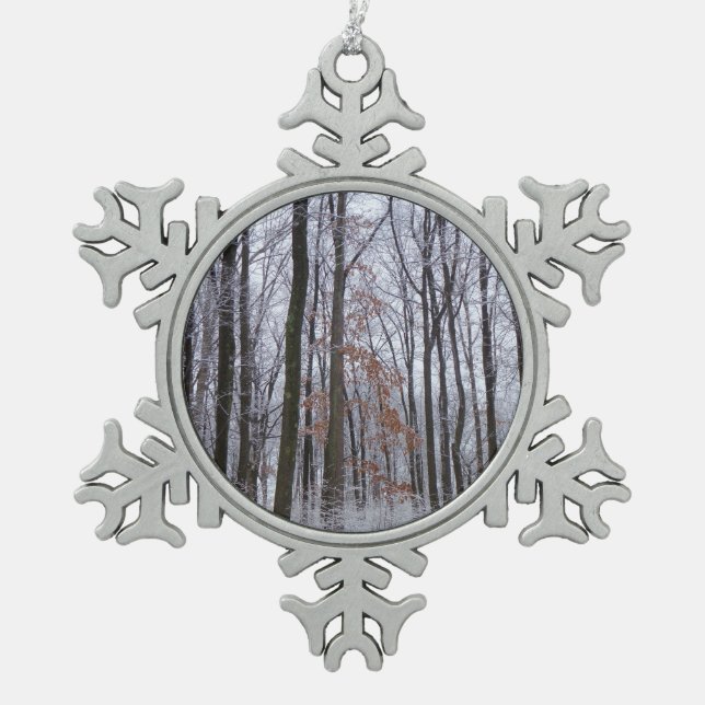 Ornement Flocon De Neige Forêt huppée neige paysage d'hiver Photographie (Devant)