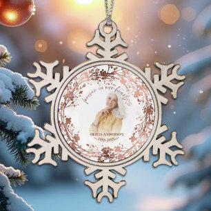 Ornement Flocon De Neige Forever In Our Hearts Rose Foil Photo Memorial