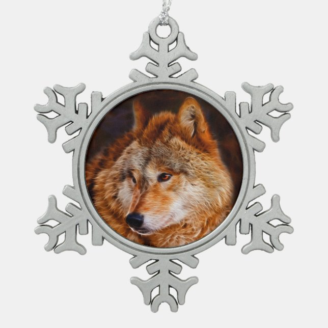 Ornement Flocon De Neige fractale du loup rouge (Devant)