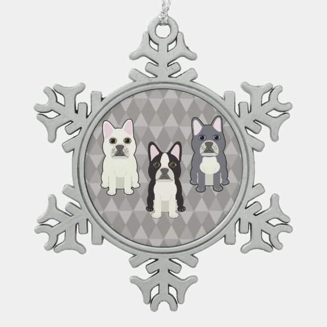 Ornement Flocon De Neige Frenchies Gray Diamonds (Devant)