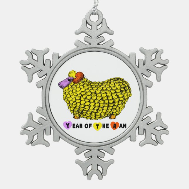 Ornement Flocon De Neige Funky Yellow Ram chinois Année Zodiac CO (Devant)