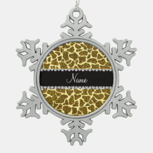 Ornement Flocon De Neige Girafe jaune nommée faite sur commande de parties