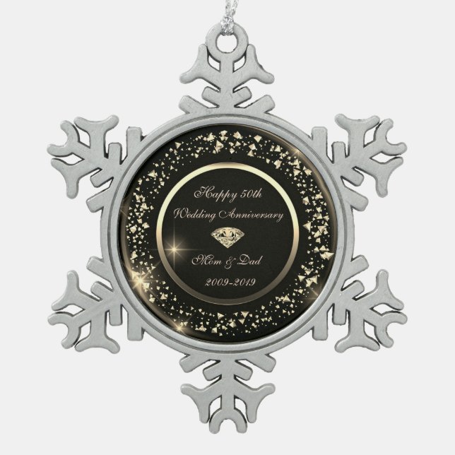 Ornement Flocon De Neige Gold Confetti Diamond 50e anniversaire Mariage (Devant)