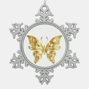 ORNEMENT FLOCON DE NEIGE GOLDEN BOTTERFLY SNOWFLAKE PEWTER NOËL OU NOM