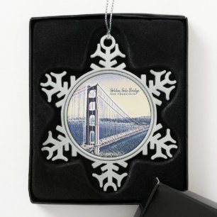 Ornement Flocon De Neige Golden Gate Bridge San Francisco Watercolor Art
