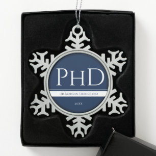 Ornement Flocon De Neige Graduation Bleu Blanc Nom Année PhD