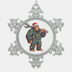 Ornement Flocon De Neige Grand Mécanicien Bigfoot Sasquatch Noël Col Bleu