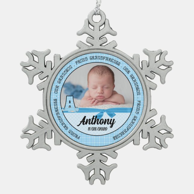 Ornement Flocon De Neige Grand-parents Bébé Bleu Monogramme A (Devant)