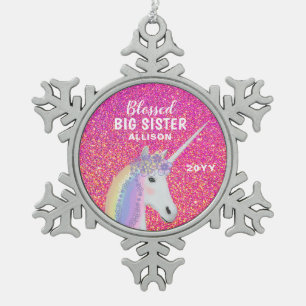 Ornement Flocon De Neige Grande soeur Unicorn Parties scintillant rose Enfa