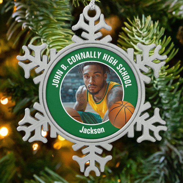 Ornement Flocon De Neige Green Basketball Player Photo Keepsake Gift (Créateur téléchargé)