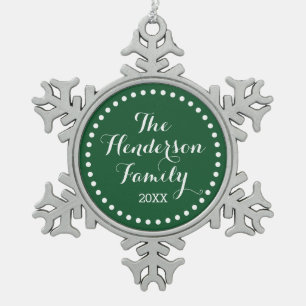 Ornement Flocon De Neige Green Family Monogram Keepsaké Ornement de vacance