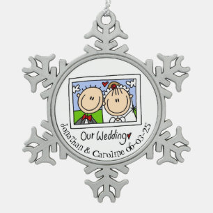 Ornement Flocon De Neige Groom de mariée personnalisée Photo ornement de fl