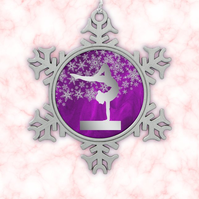 Ornement Flocon De Neige Gymnaste de poutre à balance violet argenté (Créateur téléchargé)
