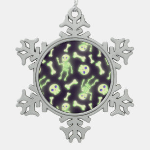 Ornement Flocon De Neige Halloween Cute Éffrayant Squelette brillant Os Cr