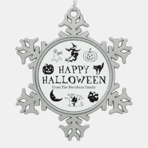 Ornement Flocon De Neige Happy Halloween nom personnalisé noir décoration