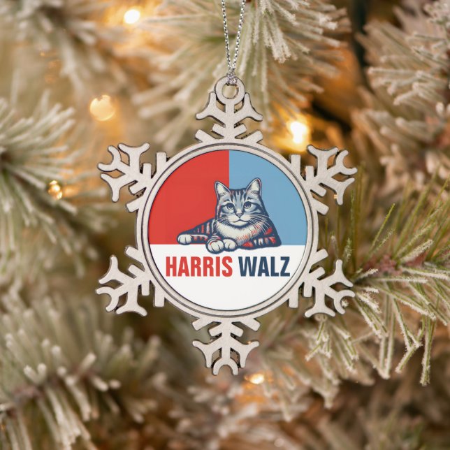 Ornement Flocon De Neige Harris Walz 2024 Manifestement Red Blue Cat (Arbre)