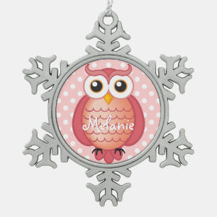 Ornement Flocon De Neige Hibou rose mignon avec le nom