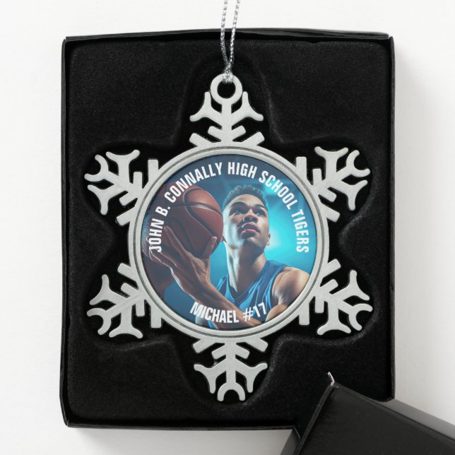 Ornement Flocon De Neige High School Basketball Player Photo (Boîte)