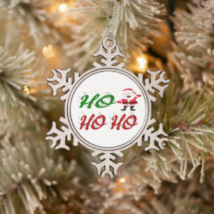 Ornement Flocon De Neige Ho Ho Ho Santa Claus rouge vert script